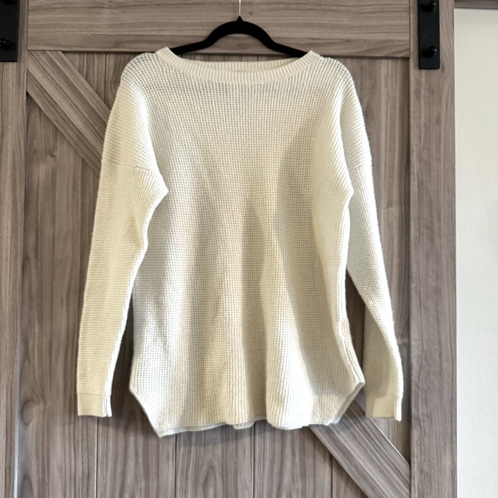 Kersh Sweater White Women’s L Merino Wool Waffle Knit Sweater